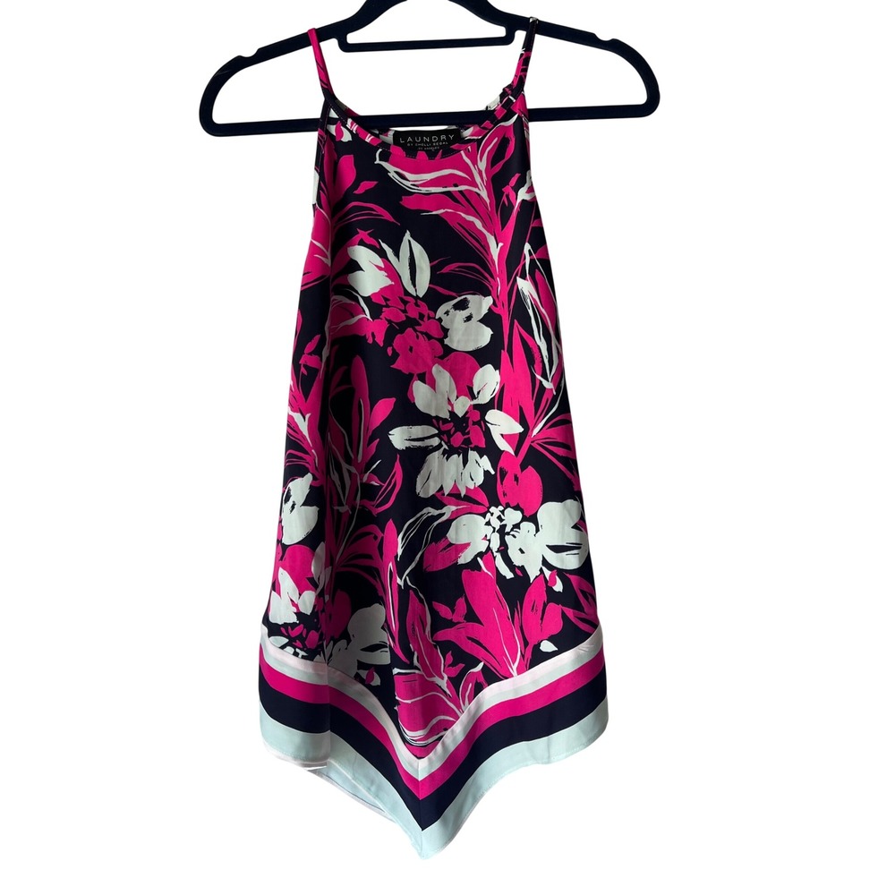 Laundry by Shelli Segal Pink Navy Floral Handkerchief Hemโ Halter Top M